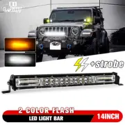 Dual Color Strobe Led Work fog Light Bar 14inch Flood Spot Combo Offraod Truck