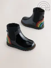 Little Bird by Jools Oliver Black Younger Rainbow Patent Chunky Chelsea Boots (F70264) | $65 - $74