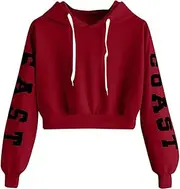 UANGKOU Womens Sweatshirts Long Sleeve Cropped T-Shirts Cute Loose Lightweight Pullover Tops Teen Girls Fall Y2K Clothes, A2-red, XS, A2-red, XS