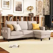 Advwin 3 Seater Sofa Modular Lounge Convertible Chaise with Storage Ottoman Linen Beige