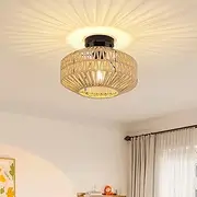 Oninio Rattan Ceiling Light Chandelier Lighting Hand Woven Ceiling Lamp Flush Mount Ceiling Lights Vintage Lighting Fixtures E27 Farmhouse Pendant Lights Kitchen Dining Room Bedroom Hallway 1 Pack