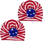 [ROMISBABA] 2 Pcs Cotton Knitting Hat with American Flag Pattern Elastic and Comfortable Design for Newborns and Adorable Winter Accessories for Boys Red