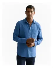 [Trenery] Regular Fit Delave Linen Long Sleeved Shirt in Mineral Blue