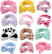 [Tomolucky Direct] 12pcs Spa Headband Soft Bowknot Spa Hair Band Coral Fleece Headband Makeup Headbands for Face Washing Skin Care Shower Yoga Headwraps for Women Girls