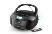 CD + Cassette Tape Player, Bluetooth CD Boombox, AM/FM Radio, Stereo Sound, Remote, CD and Cassette Player Combo, Tape Recording, USB Drive, AUX, AC/DC Powered Radio CD Player