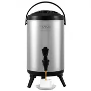 VEVOR Stainless Steel Insulated Beverage Dispenser, 7.6 Liter, Thermal Hot and Cold Drink Server Dispenser with Spigot Handle, Food-grade for Hot Tea