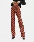 Mango Women's Printed Straight Pants Flare Leg Long Inseam SZ SM Retro Groovy