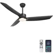 56 Inch Black Ceiling Fan with Lights, Modern 3 Blades Ceiling Fan with Remot...