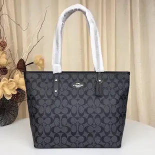 現貨精品代購 美國Outlet COACH F58292 PVC真皮材質 經典C紋 容量大 可手提 肩背包 黑色 可開發票