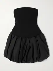 [SIMKHAI] SIMKHAI - Pollie Strapless Stretch Recycled-knit And Linen-blend Mini Dress - Black - small small Black