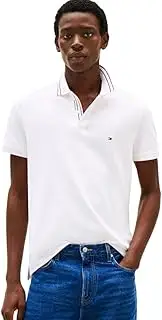 [Tommy Hilfiger] Men's Short Sleeve Casual Polo Shirts in Regular Fit, Available in Big and Tall, White, X-Large