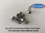 8g x 5/8" Countersunk Phillips Self Tapping Screw 316 Stainless Marine Grade