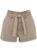 Paige Anessa Belted Stretch-denim Shorts, Shorts, Taupe - W29 W29