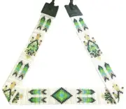 HANDMADE TURTLE BEADED GREEN WHITE SEED COWBOY TURTLE UNISEX HANDMADE HATBAND