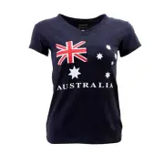 Womens Ladies Cotton T Shirt Australian Australia Souvenir V Neck – Flag Navy