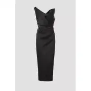 NWT Rachel Gilbert Edan Black One Shoulder Satin Cocktail Midi Dress sz 14