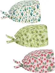 [Babrukda] 3 Pack Set Cap with Sweatband Adjustable Tie Back Hat Headgear Beanie Turban Hat