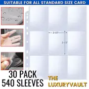 540 Pockets Card Sleeves Binder Sheets 30 Pages for 3 Ring Album baseball TCG