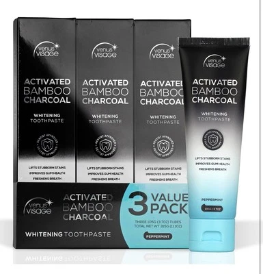 Organic Bamboo Charcoal Toothpaste 100% Natural Teeth Whitening 3 Pack Oral Care