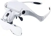 Head Mount Magnifier with LED Lights, 5 Replaceable Lenses (1.0X, 1.5X, 2.0X, 2.5X, 3.5X) for Reading, Jewelry Loupe, Watch Repair