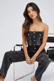 Black Bandeau Top Sleeveless Corset - Size 12, Women's Top