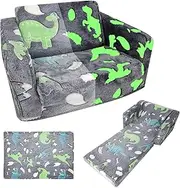 Asou Kids Sofa Toddlers Sofa with Blanket Glow in The Dark Kids Fold Out Play Couch Mini Dinosaur Couch for Kids Toddlers