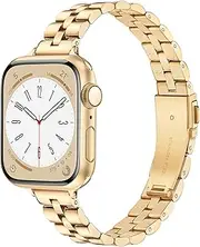 [Calina] Stainless Steel Band Compatible with Apple Watch Bands 42mm(Series 10) 41mm 40mm 38mm Series SE 10 9 8 7 6 5 4 3-1, Thin Bracelet for Apple Watch Strap, Smart iWatch Band for Women-Gold
