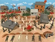 WWII Battle of the Bulge Playset #2 - Town Defense - 54mm plastic toy soldiers