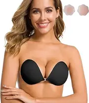 [ZPLxi] Adhesive Bra Strapless Sticky Invisible Push up Silicone Bra for Backless Dress with Nipple Covers for Women (B, Black)
