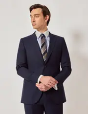 Hawes & Curtis Dark Blue Pinstripe Wool Slim Fit Suit Jacket Size: 46 (EU 56)