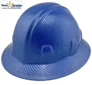 Blue Carbon Fiber Hydro Dipped Full Brim Hard Hat with Ratchet Suspension
