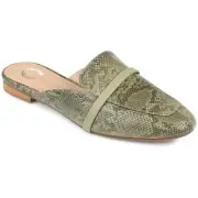 Journee Collection Women Reneye Mule Flats Size US 6.5 Olive Green Snake Print