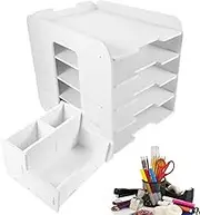 5 Tiers Folder Storage Box,A4 Paper Storage Rack,Large Capacity File Frame,Paper Storage Organizer, File Tray,With Pen Container,Desktop Folder,for Office, Bedroom,Dormitory,Daining,Living Room