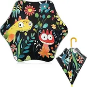 [ODAWA] Cute Creatures Black Kids Umbrella with Easy Grip Strap Rain Umbrellas for Kids