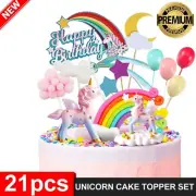21pcs Unicorn Cake Topper Kit Cloud Rainbow Happy Birthday Banner Decorations AU