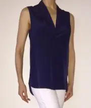 NWT ELIE TAHARI "GINNY" MERIDIAN BLUE SLEEVELESS SILK BLOUSE TOP SHIRT SIZE S