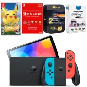 Nintendo Switch Red/Blue OLED + Pokemon Let's Go Pikachu + NSO 1 Year Membership