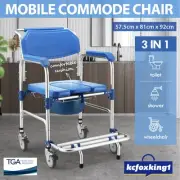 Mobile Toilet Commode Wheelchair Aluminum Shower Chair Bathroom Bedside Seating