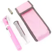 New Mini Fiber Optic Otoscope Light Pink (Pocket Size) ENT Diagnostic Set + 1 Ex