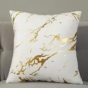 TAOSON Pack of 2,Velvet Marble Pattern Lines Geometric Bronzing Printed Cozy Soft Throw Pillow Cases Cushion Covers Shells for Sofa Couch Bed Home Decoration 18 x 18 Inches, White and Gold
