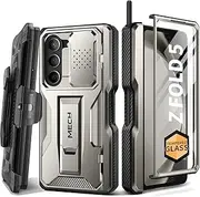 [Tongate] for Z Fold 5 Case, [with S Pen Holder & Hinge Protection] [Glass Screen Protector & Slide Camera Cover] Military Drop Phone Case for Samsung Galaxy Z Fold 5 Cases with Stand & Belt Clip,TiGray