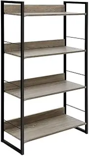 [Artiss] Book Shelf 4 Tiers Oak and Black Wooden Metal Industrial Bookshelf Bookcase Corner Display Cabinet Storage Ladder Wide Case Organizer Living Room Office Furniture