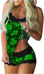 3FLQOOPP Women Babydoll Lingerie Women's Sexy Lingerie Sleepwear Pajamas Homewear Sleeveless Shorts Lingerie Set (Verde Large)