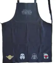 Williams Sonoma Cotton Star Wars Embroidered Black Apron W/Pocket Yoda Boba Fett