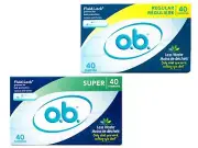 o.b. Non-Applicator Tampons Bundle Regular Tampons, 40ct and Super Tampon, 40ct