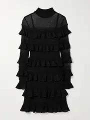[Zimmermann] Zimmermann - Crush Paneled Ruffled Ribbed-knit And Crochet Mini Dress - Black - 00 00 Black