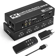 HDMI Matrix 3x2 - Tendak 4K @ 60Hz HDMI Switch Matrix 3 in 2 Out HDMI Switch + Optical Spdif & 3.5 mm Stereo Audio Extractor HDMI Splitter Supports HDMI 2.0 HDCP 2.2 HDR 3D with IR Remote Control