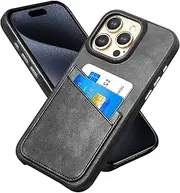 [LUCKYCOIN] Genuine Leather Case for iPhone 14 Pro Max,Premium Genuine Leather Wallet Case with 2 Card Slots, Scratch-Resistant Shockproof Protective Cover Case,6.7" Black