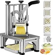 Tumopu Commercial French Fry Cutter with 4 Replacement Blades, 1/4″ & 3/8″ Blade Easy Dicer Chopper, 6-Wedge Slicer & 6-Wedge Apple Corer, Lemon Potato Cutter for French Fries with Tray and Handle