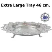 Vintage Style Phan Tok Singha Leg Silver Tray Aluminum Thai Pattern Extra Large